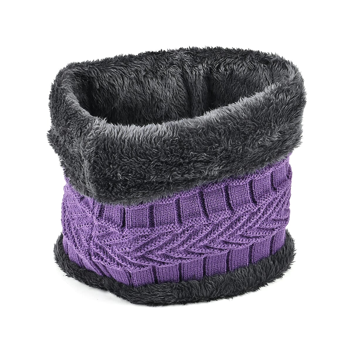 Winter Thick Fleece Lined Beanie Cap Hat Neck Warmer Scarf and Touch Screen Supported Mittens Gloves Set for Men's and WoMen's - Purple (3pcs Set) image number 3