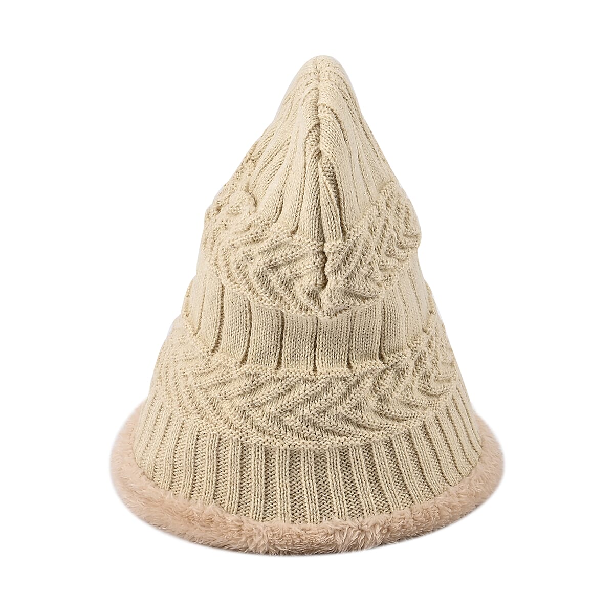 Winter Thick Fleece Lined Beanie Cap Hat Neck Warmer Scarf and Touch Screen Supported Mittens Gloves Set for Men's and Women's - Cream (3pcs Set) image number 1