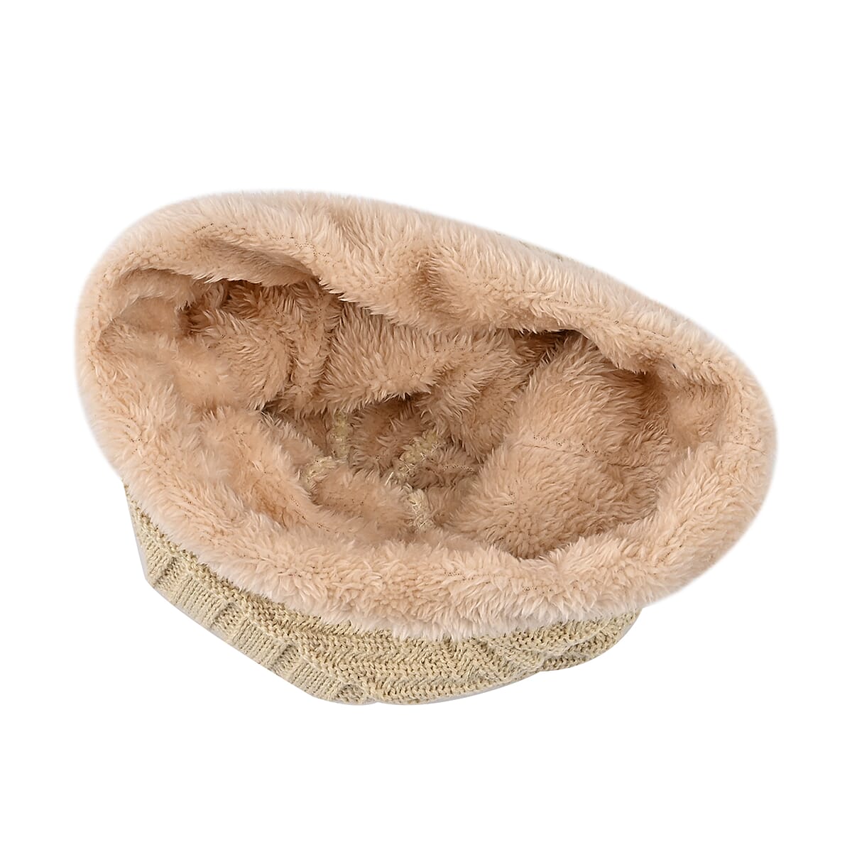 Winter Thick Fleece Lined Beanie Cap Hat Neck Warmer Scarf and Touch Screen Supported Mittens Gloves Set for Men's and Women's - Cream (3pcs Set) image number 3