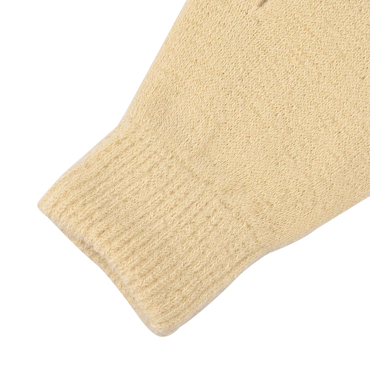 Winter Thick Fleece Lined Beanie Cap Hat Neck Warmer Scarf and Touch Screen Supported Mittens Gloves Set for Men's and Women's - Cream (3pcs Set) image number 6