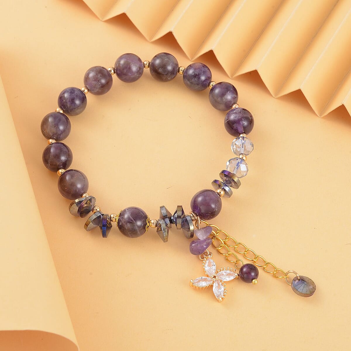 Amethyst, Simulated Diamond and Purple Austrian Crystal Bracelet (6.50 In) in Goldtone 99.00 ctw image number 1