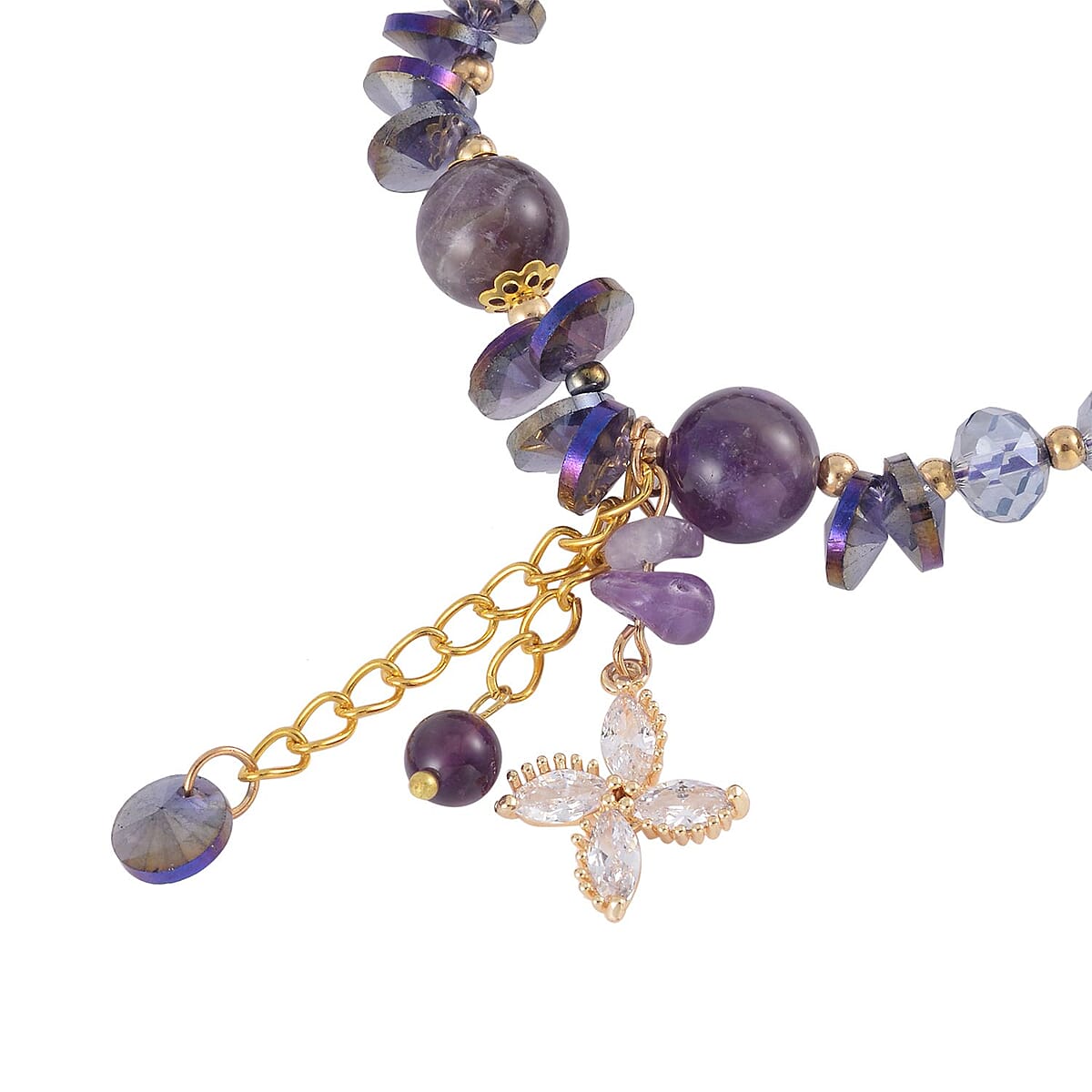 Amethyst, Simulated Diamond and Purple Austrian Crystal Bracelet (6.50 In) in Goldtone 99.00 ctw image number 2