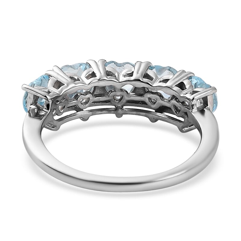 Sky Blue Topaz 5 Stone Heart Ring in Platinum Over Sterling Silver (Size 6.0) 2.65 ctw