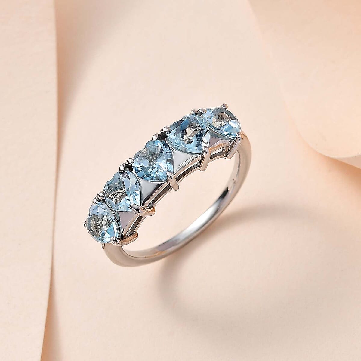 Sky Blue Topaz 5 Stone Heart Ring in Platinum Over Sterling Silver (Size 7.0) 2.65 ctw image number 1