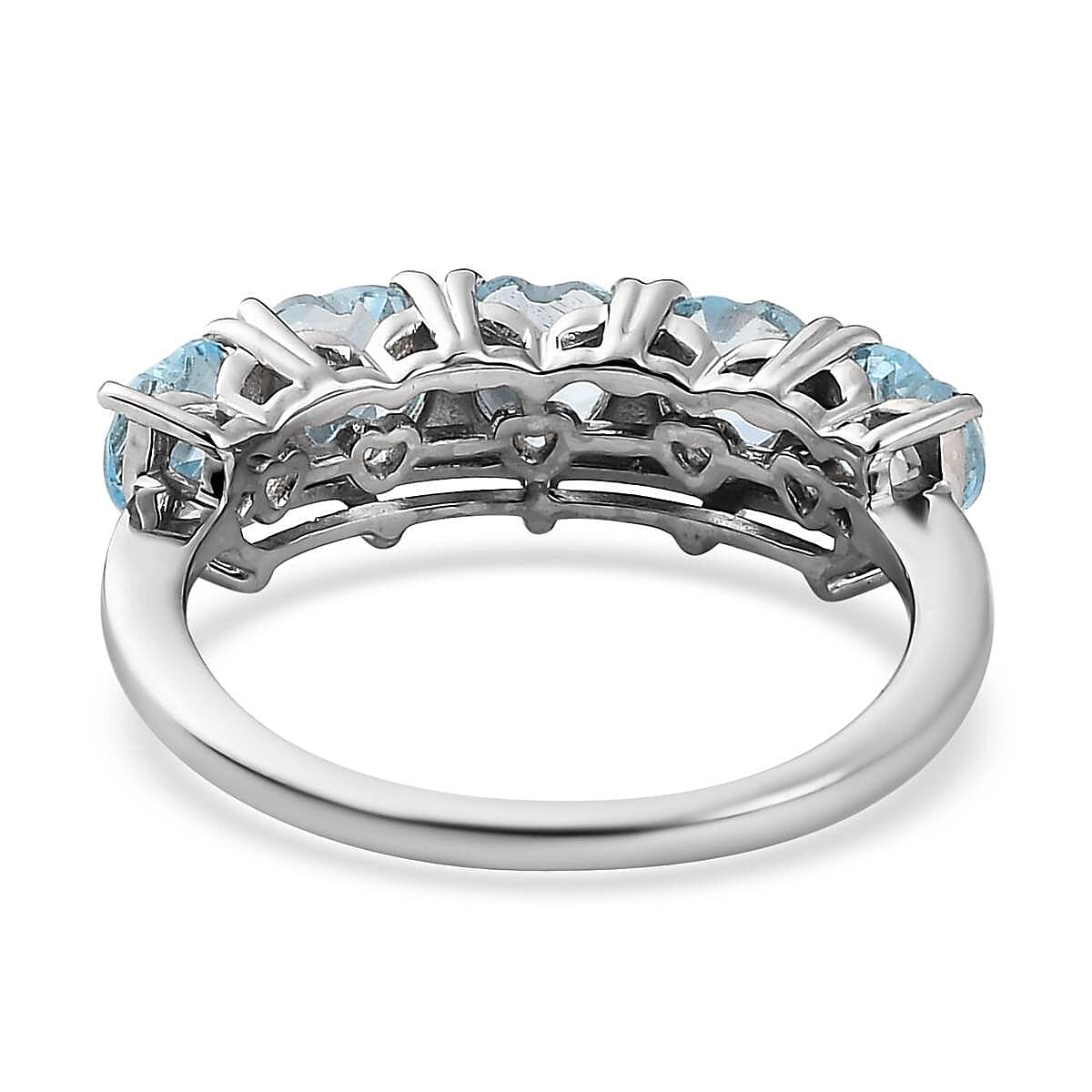 Sky Blue Topaz 5 Stone Heart Ring in Platinum Over Sterling Silver (Size 7.0) 2.65 ctw image number 4