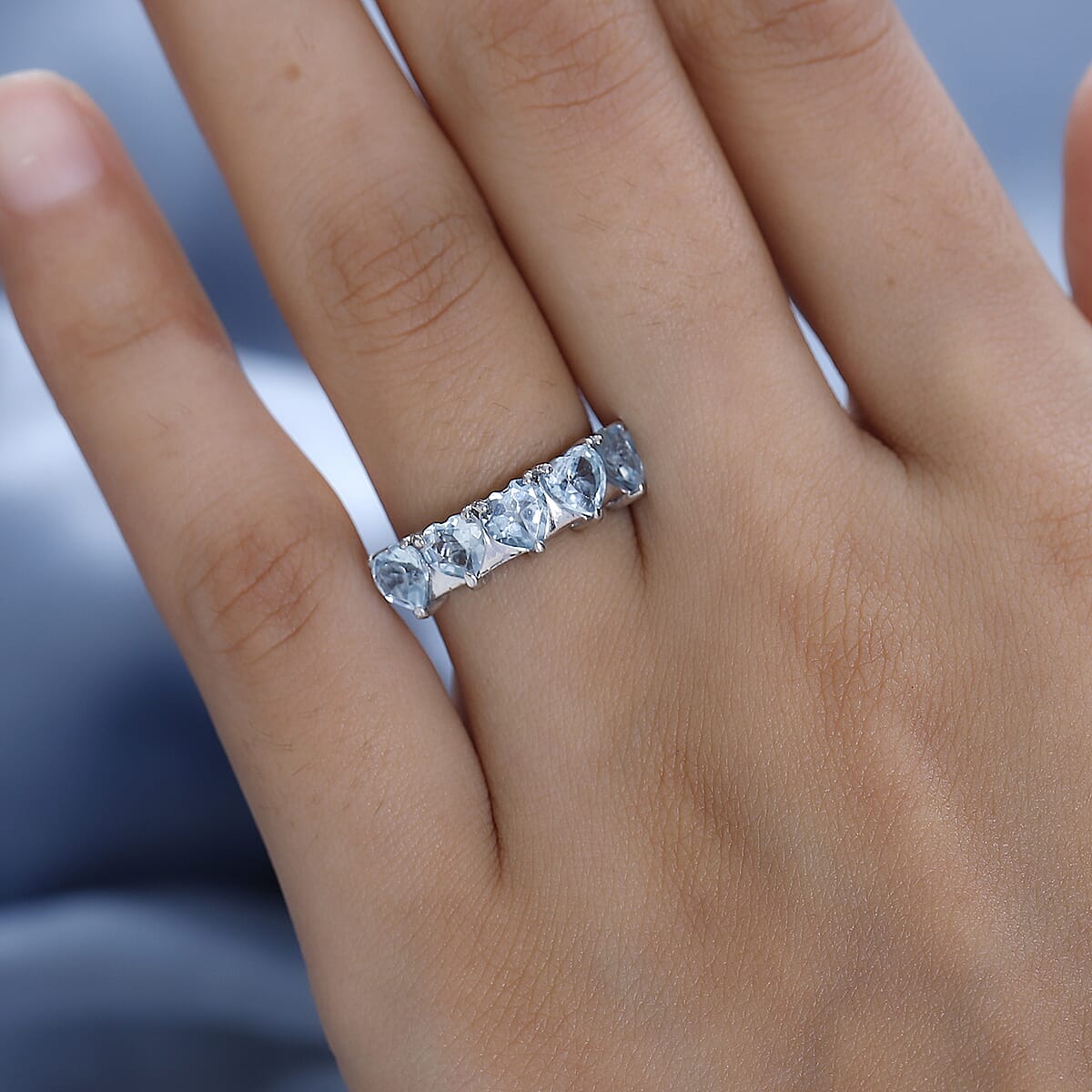 Sky Blue Topaz 5 Stone Heart Ring in Platinum Over Sterling Silver (Size 9.0) 2.65 ctw image number 2