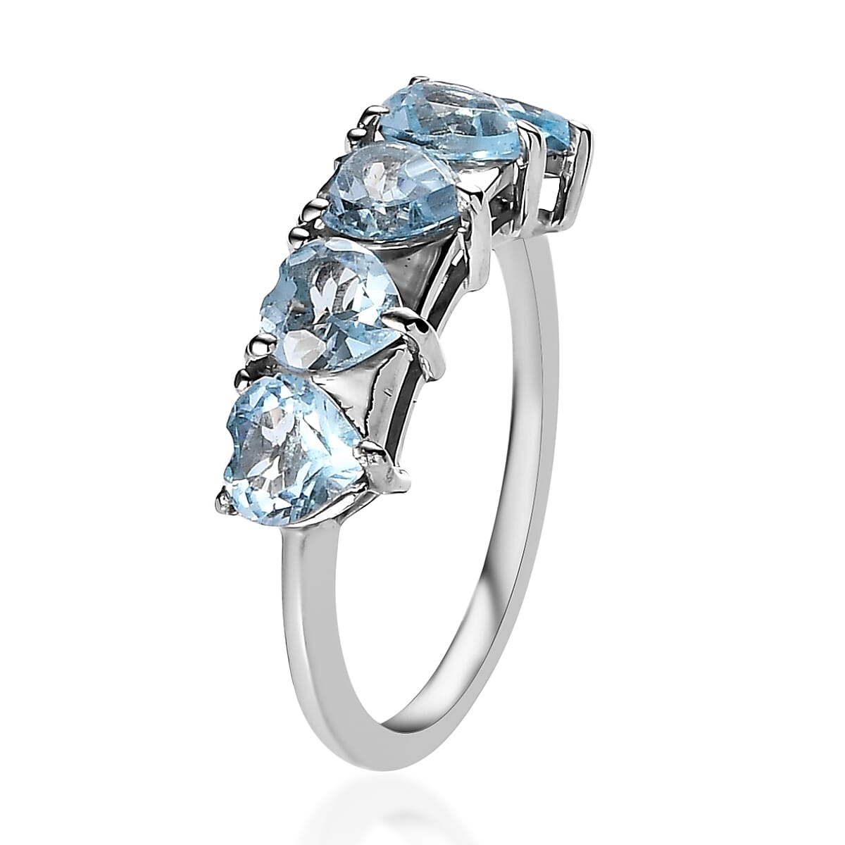 Sky Blue Topaz 5 Stone Heart Ring in Platinum Over Sterling Silver (Size 9.0) 2.65 ctw image number 3