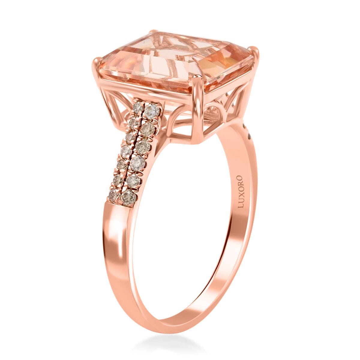 Certified and Appraised Luxoro 14K Rose Gold AAA Marropino Morganite and G-H I2 Diamond Ring (Size 6.0) 6.15 ctw image number 3