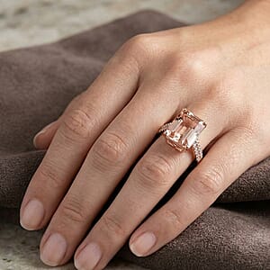 Certified and Appraised Luxoro 14K Rose Gold AAA Marropino Morganite and G-H I2 Diamond Ring (Size 8.0) 6.15 ctw