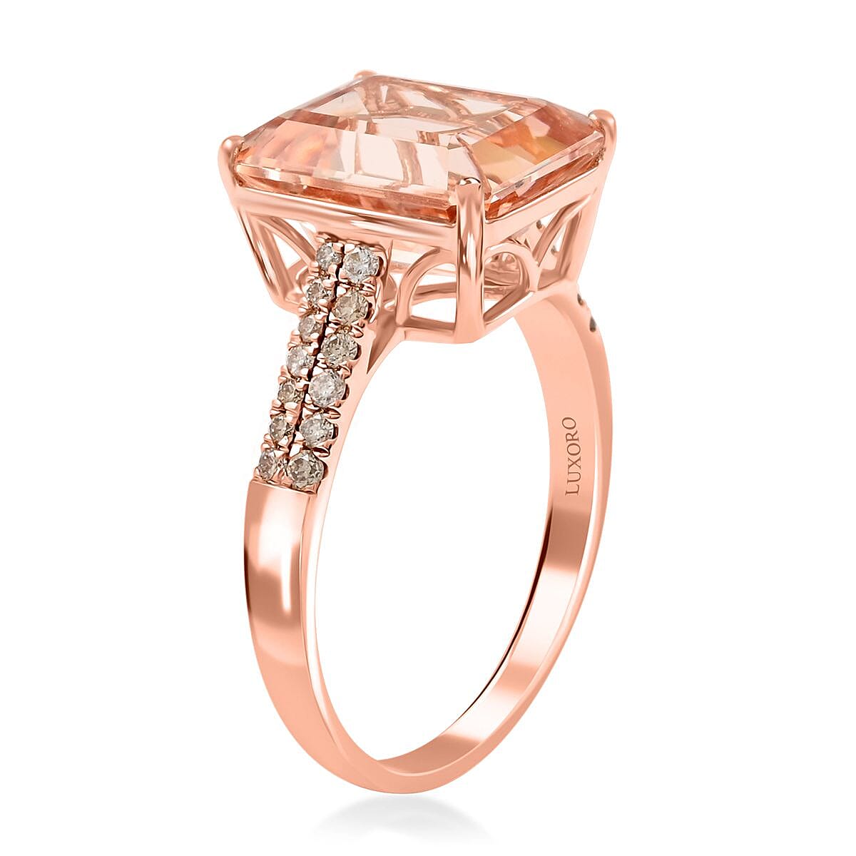 Certified and Appraised Luxoro 14K Rose Gold AAA Marropino Morganite and G-H I2 Diamond Ring (Size 8.0) 6.15 ctw image number 3