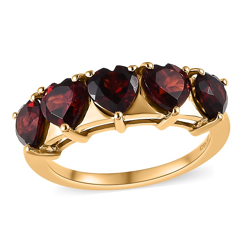 Mozambique Garnet 5 Stone Heart Ring in Vermeil Yellow Gold Over Sterling Silver (Size 6.0) 3.00 ctw