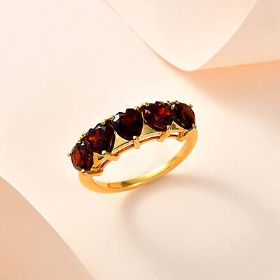 Mozambique Garnet 5 Stone Heart Ring in Vermeil Yellow Gold Over Sterling Silver (Size 6.0) 3.00 ctw