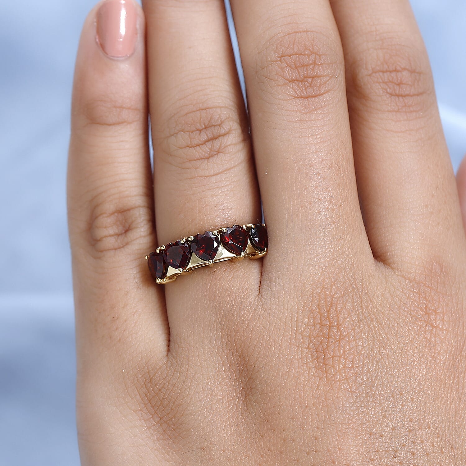 Mozambique Garnet 5 Stone Heart Ring in Vermeil Yellow Gold Over Sterling Silver (Size 6.0) 3.00 ctw
