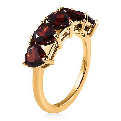 Mozambique Garnet 5 Stone Heart Ring in Vermeil Yellow Gold Over Sterling Silver (Size 6.0) 3.00 ctw