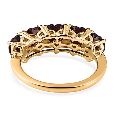 Mozambique Garnet 5 Stone Heart Ring in Vermeil Yellow Gold Over Sterling Silver (Size 6.0) 3.00 ctw