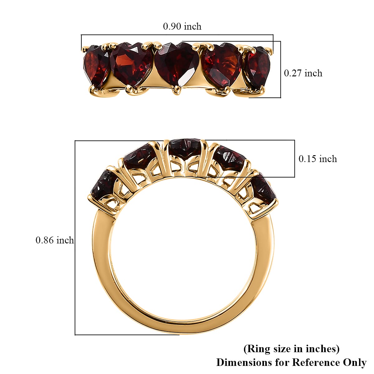 Mozambique Garnet 5 Stone Heart Ring in Vermeil Yellow Gold Over Sterling Silver (Size 6.0) 3.00 ctw