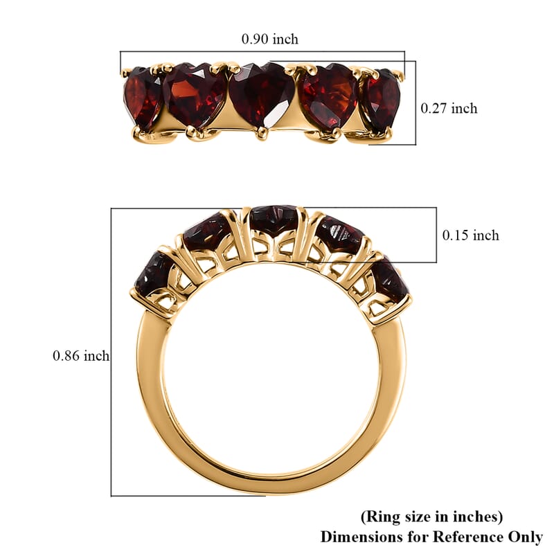 Mozambique Garnet 5 Stone Heart Ring in Vermeil Yellow Gold Over Sterling Silver (Size 6.0) 3.00 ctw