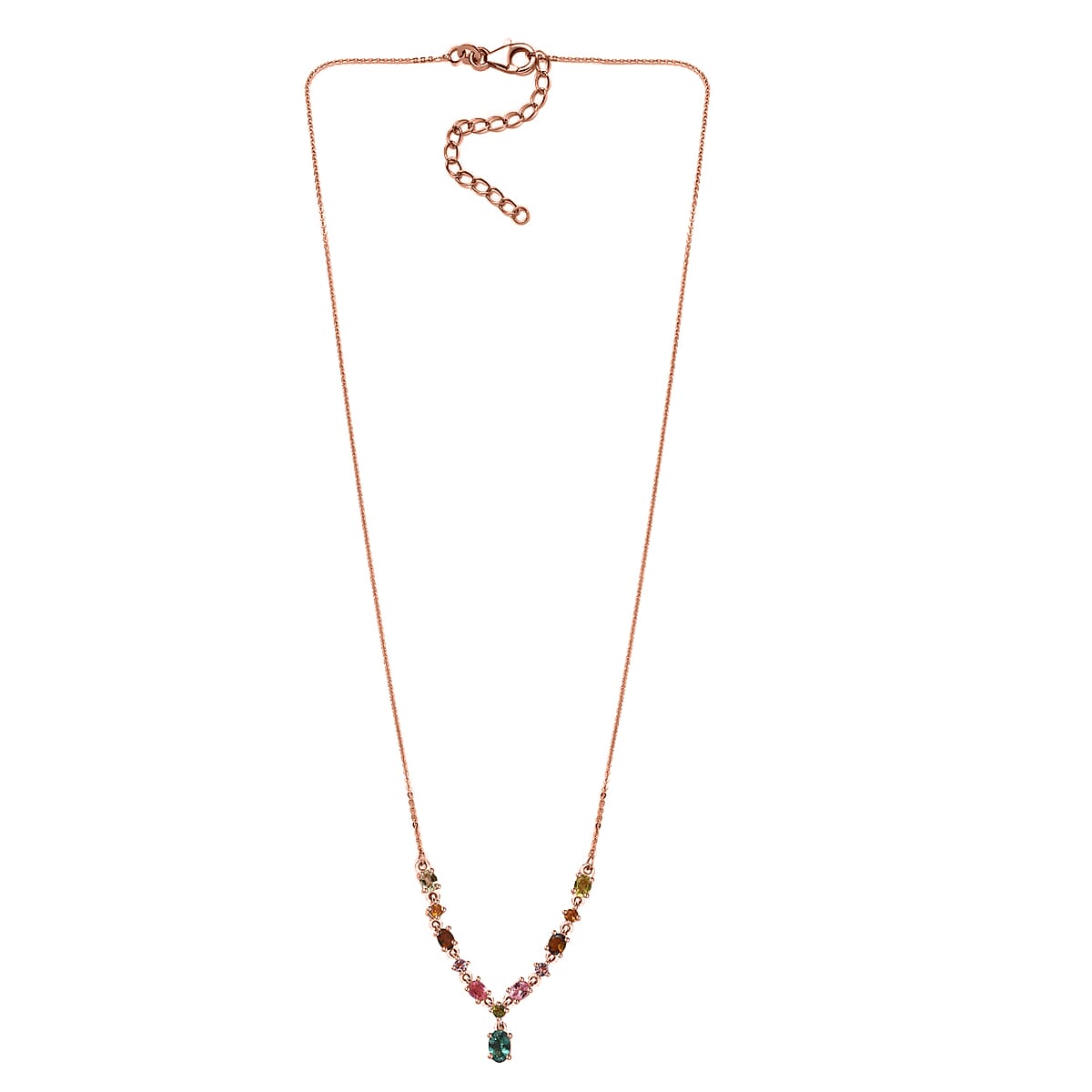 Multi-Tourmaline Necklace 18 Inches in Vermeil Rose Gold Over Sterling Silver, Tourmaline Jewelry, Gift For Her 1.90 ctw image number 3