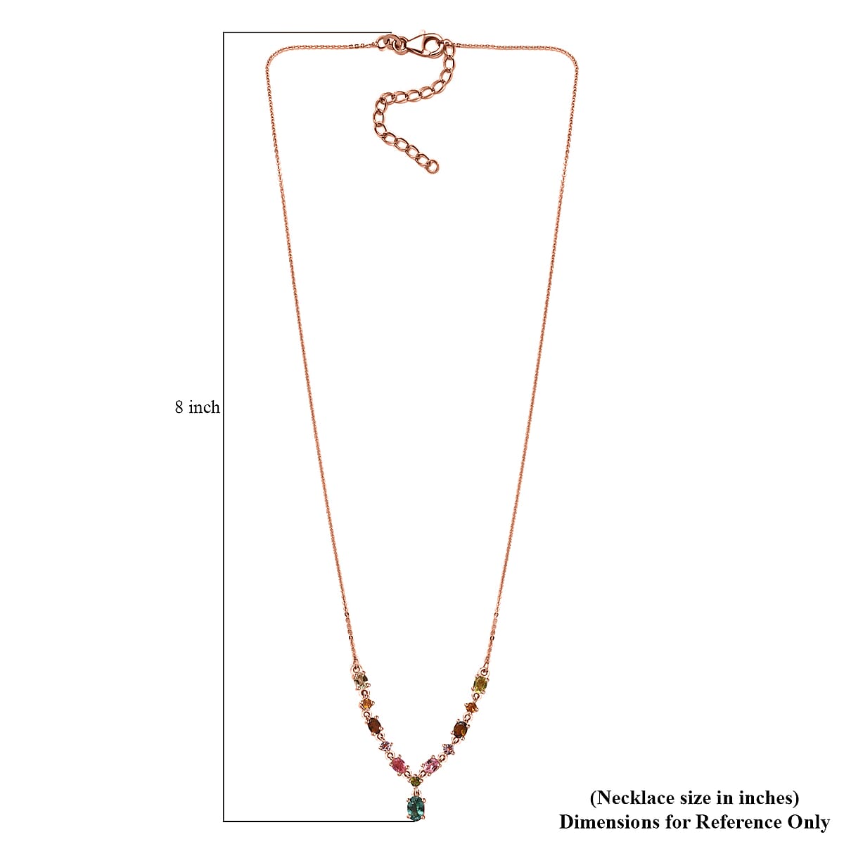 Multi-Tourmaline Necklace 18 Inches in Vermeil Rose Gold Over Sterling Silver, Tourmaline Jewelry, Gift For Her 1.90 ctw image number 5