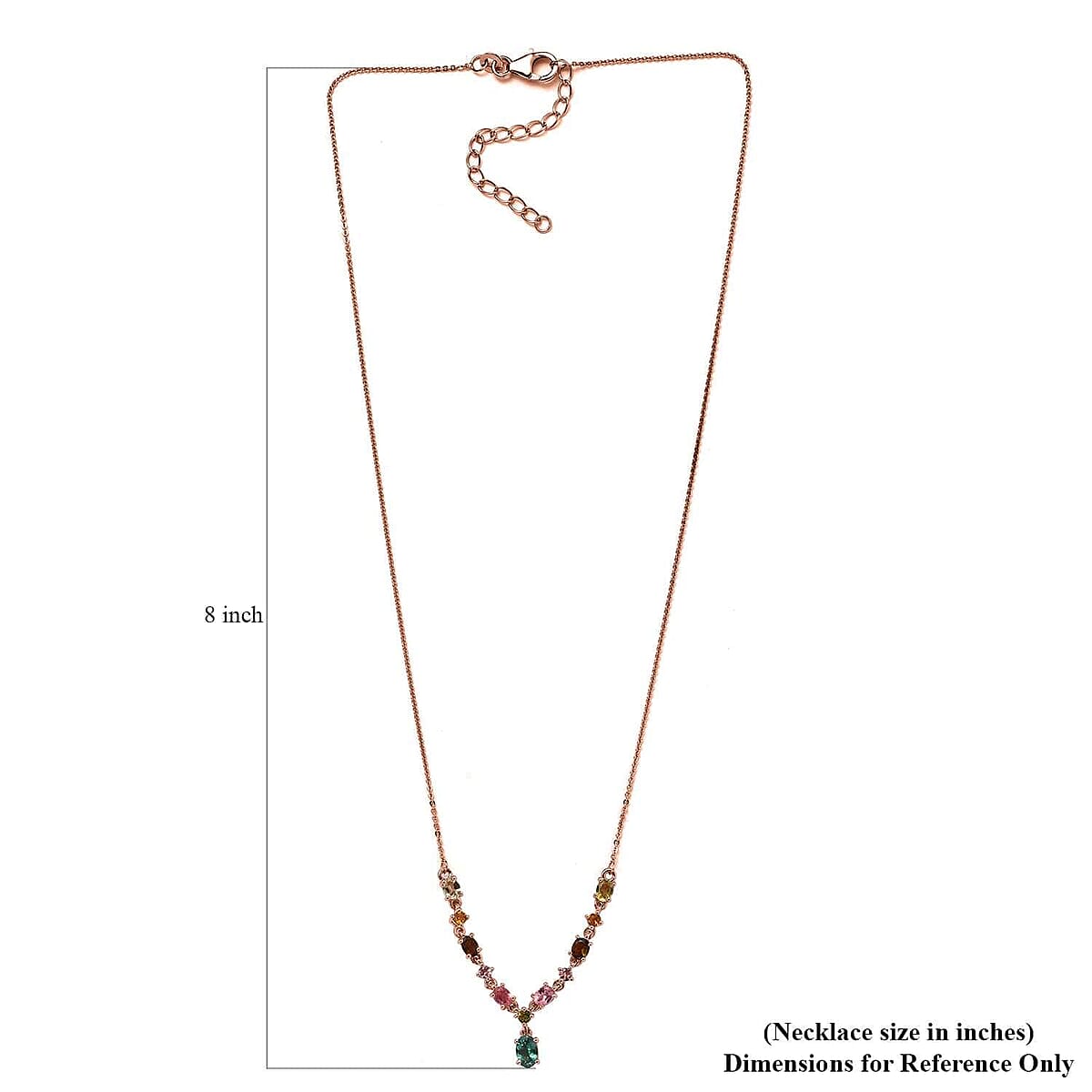 Multi-Tourmaline Necklace 18 Inches in Vermeil Rose Gold Over Sterling Silver, Tourmaline Jewelry, Gift For Her 1.90 ctw image number 6