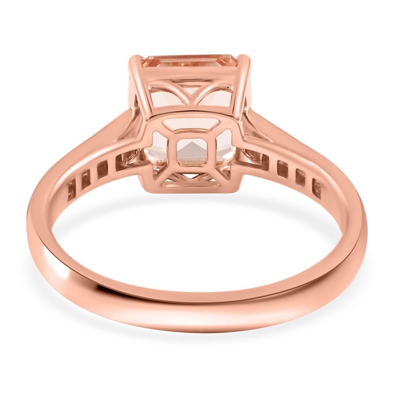 Certified and Appraised Luxoro 14K Rose Gold Asscher Cut AAA Marropino Morganite and G-H I2 Diamond Ring (Size 10.0) 2.75 ctw