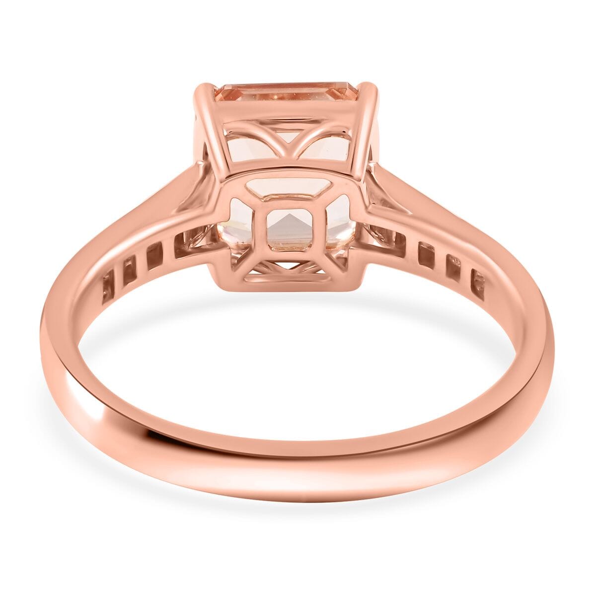 Certified and Appraised Luxoro 14K Rose Gold Asscher Cut AAA Marropino Morganite and G-H I2 Diamond Ring (Size 9.0) 2.75 ctw image number 4