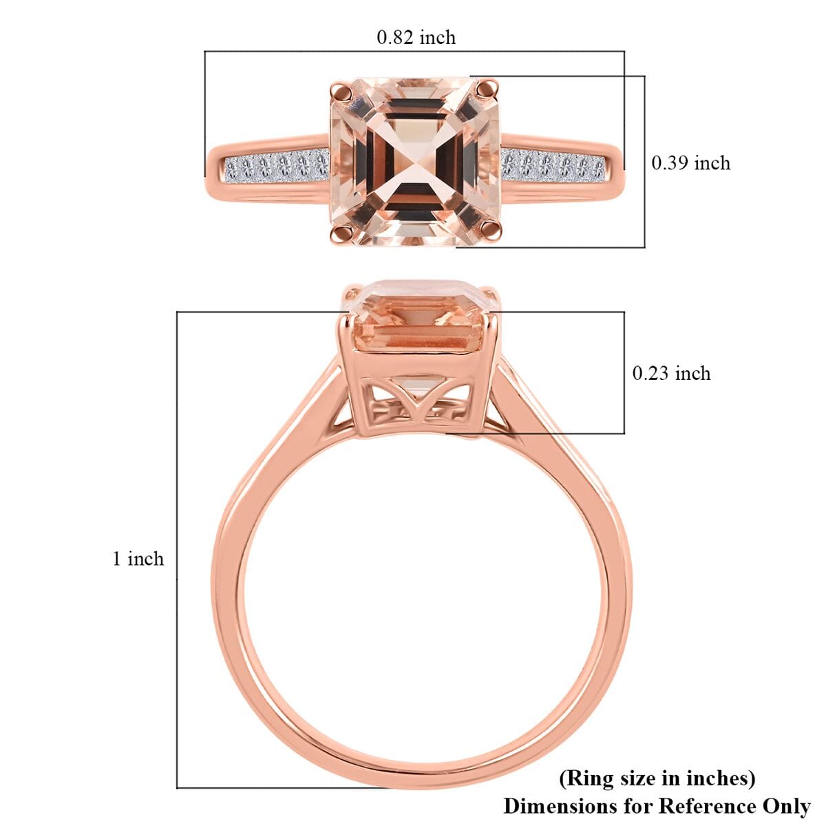 Certified and Appraised Luxoro 14K Rose Gold Asscher Cut AAA Marropino Morganite and G-H I2 Diamond Ring (Size 9.0) 2.75 ctw image number 5