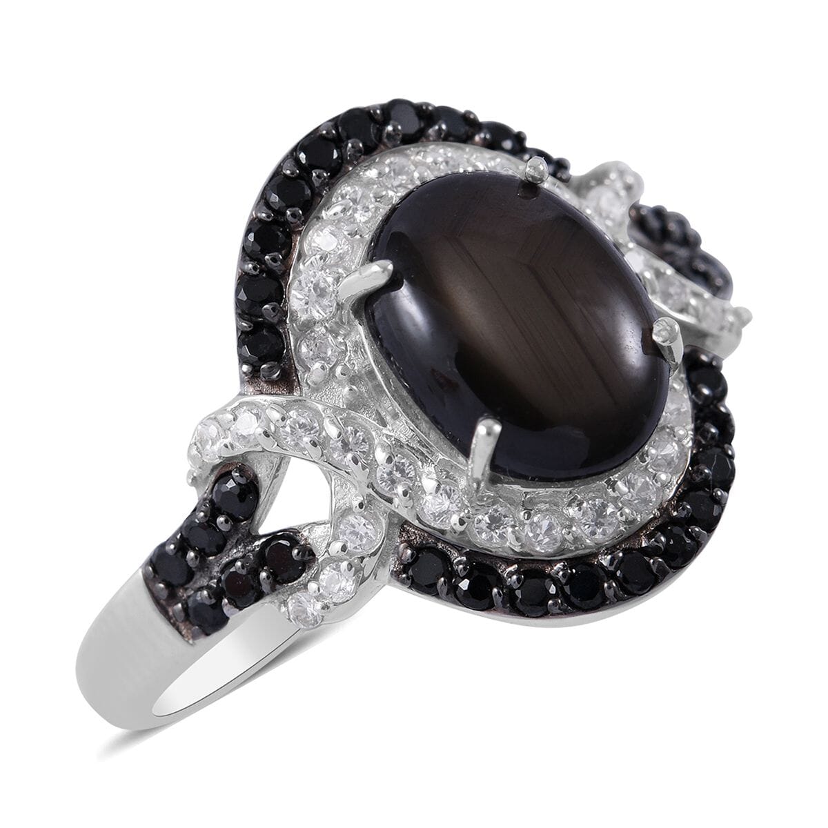 Premium Bankacha Natural Black Star Sapphire and Multi Gemstone Ring in Platinum Over Sterling Silver (Size 10.0) 3.50 ctw image number 0