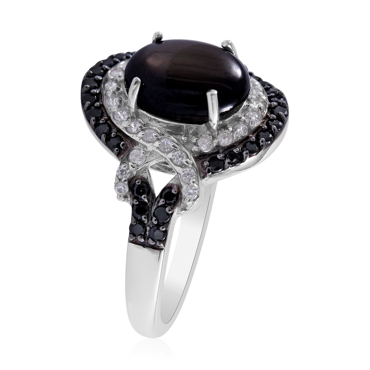 Premium Bankacha Natural Black Star Sapphire and Multi Gemstone Ring in Platinum Over Sterling Silver (Size 10.0) 3.50 ctw image number 2