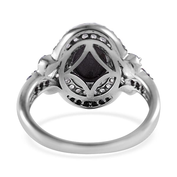 Premium Bankacha Natural Black Star Sapphire and Multi Gemstone Ring in Platinum Over Sterling Silver (Size 10.0) 3.50 ctw