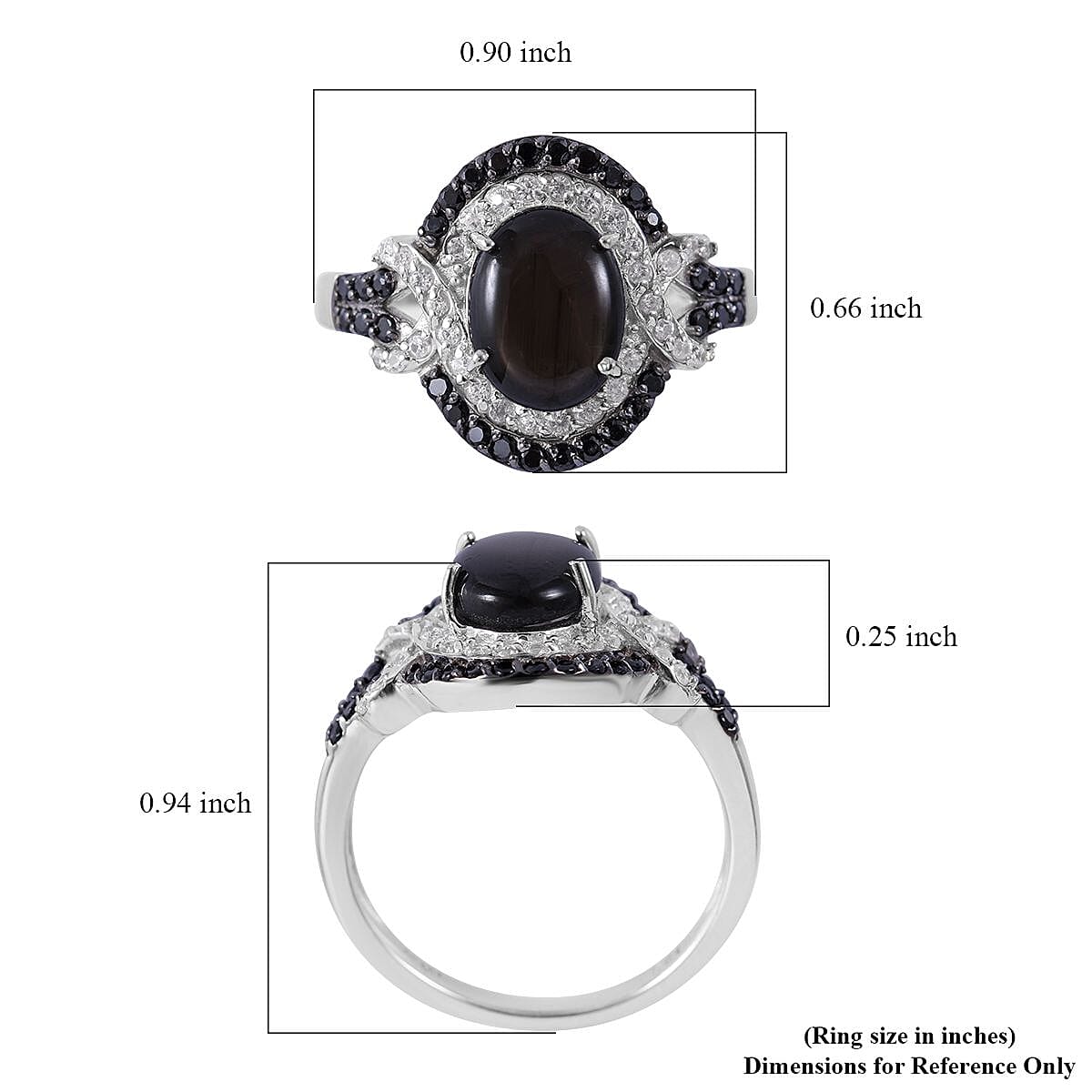 Premium Bankacha Natural Black Star Sapphire and Multi Gemstone Ring in Platinum Over Sterling Silver (Size 10.0) 3.50 ctw