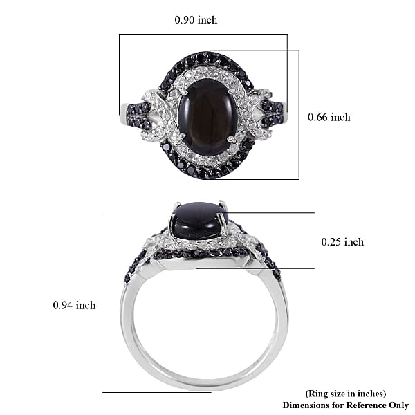 Premium Bankacha Natural Black Star Sapphire and Multi Gemstone Ring in Platinum Over Sterling Silver (Size 10.0) 3.50 ctw