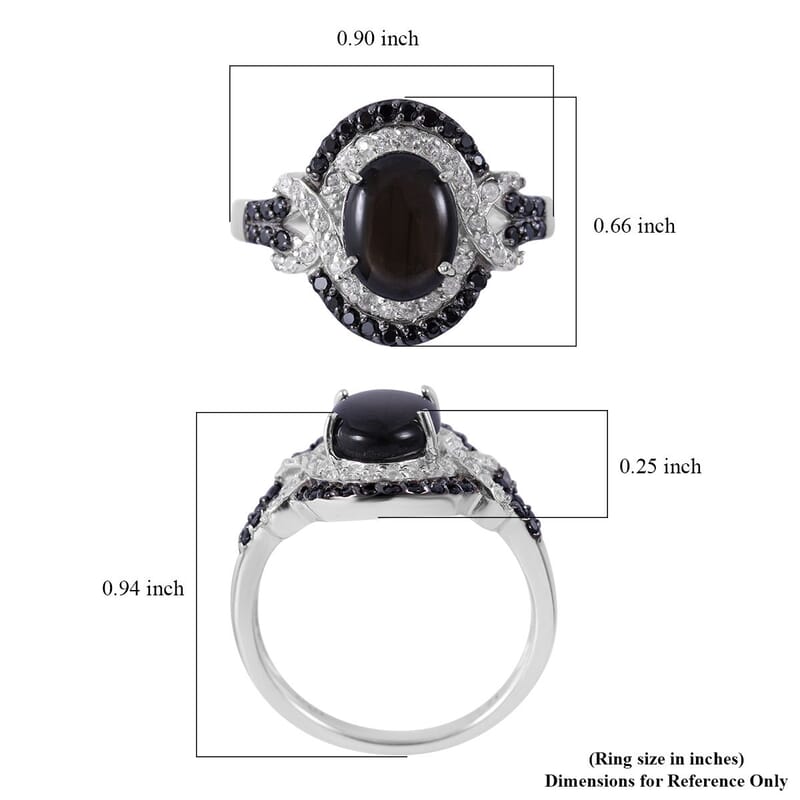 Premium Bankacha Natural Black Star Sapphire and Multi Gemstone Ring in Platinum Over Sterling Silver (Size 10.0) 3.50 ctw