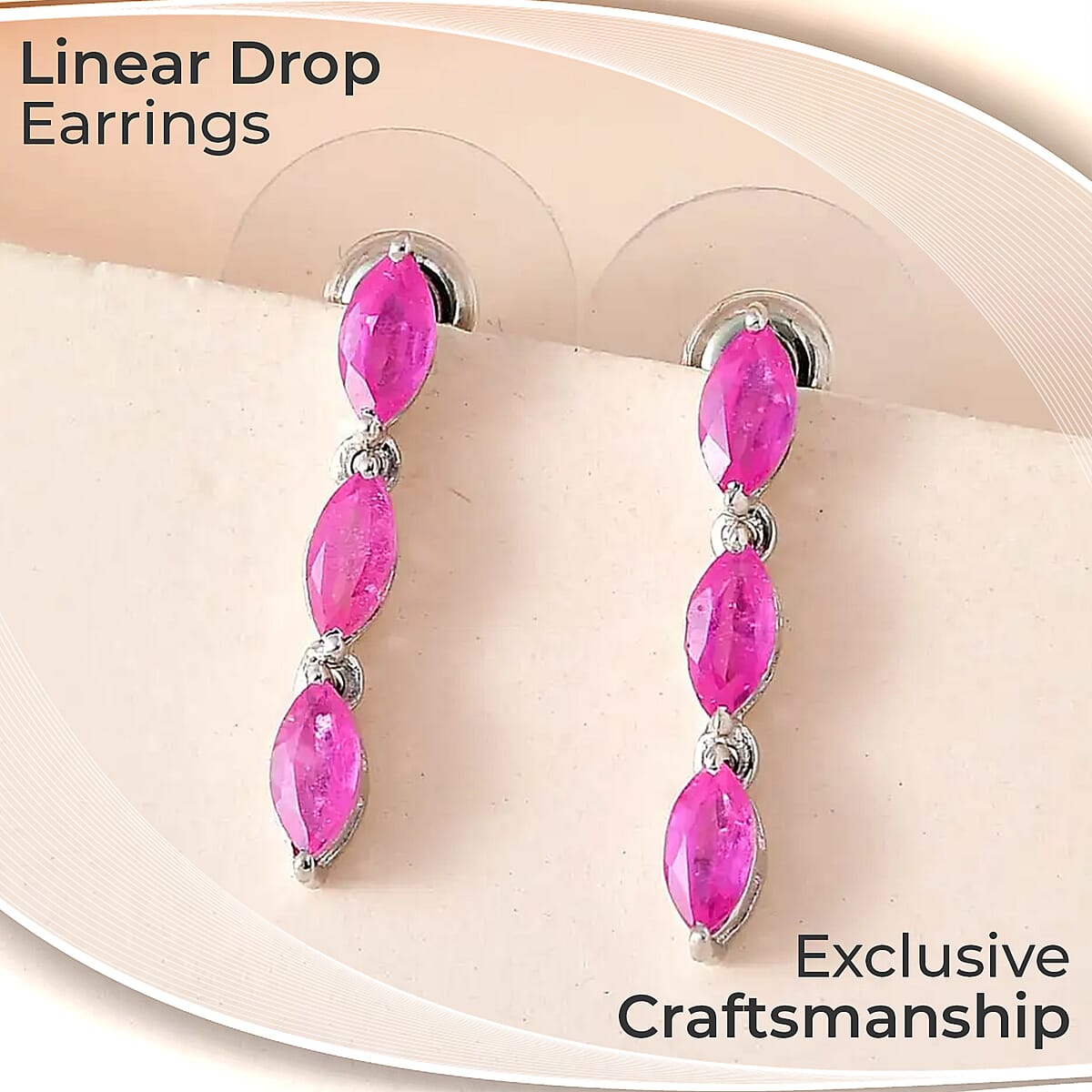 Ilakaka Hot Pink Sapphire (FF) Dangling Earrings, Platinum Over Sterling Silver Earrings, Three Stone Earrings 2.25 ctw image number 1