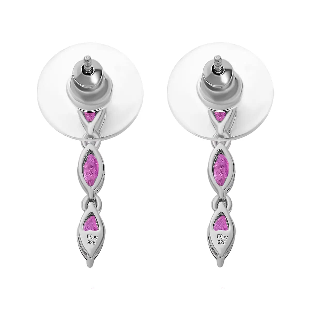 Ilakaka Hot Pink Sapphire (FF) Dangling Earrings, Platinum Over Sterling Silver Earrings, Three Stone Earrings 2.25 ctw image number 4