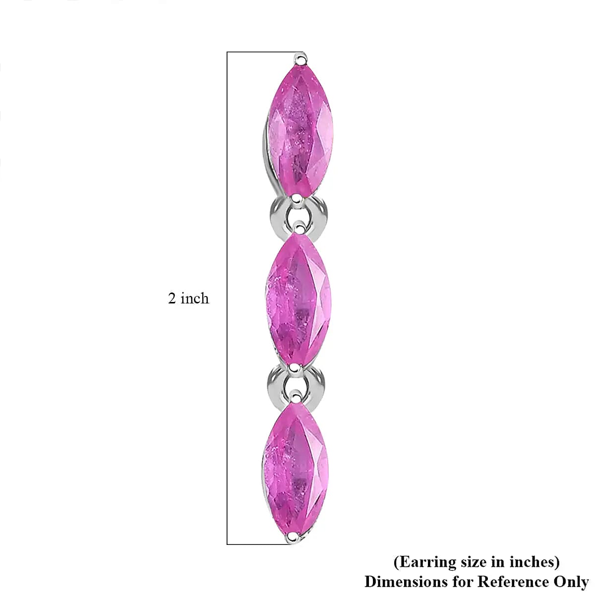 Ilakaka Hot Pink Sapphire (FF) Dangling Earrings, Platinum Over Sterling Silver Earrings, Three Stone Earrings 2.25 ctw image number 6