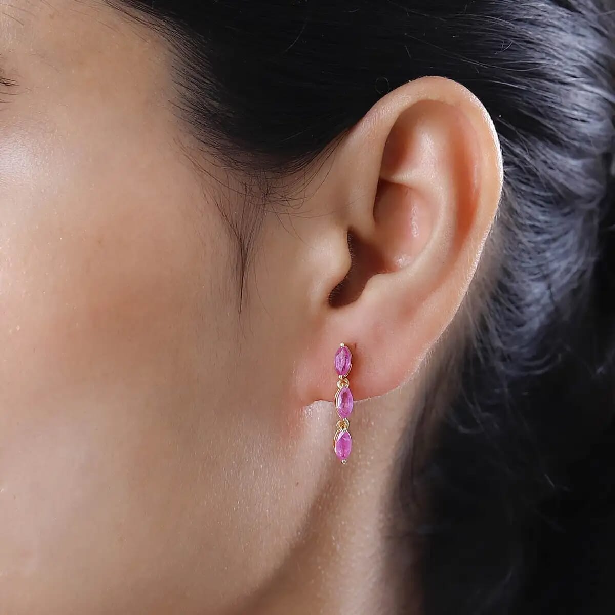 Multi-Tourmaline Dangling Earrings in Vermeil Yellow Gold Over Sterling Silver 1.60 ctw image number 4