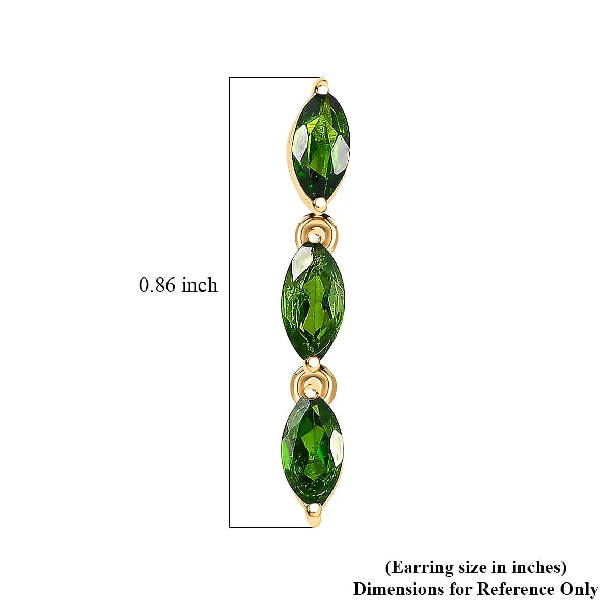 Chrome Diopside Dangling Earrings, Vermeil Yellow Gold Over Sterling Silver Earrings, Three Stone Earrings 1.40 ctw image number 5