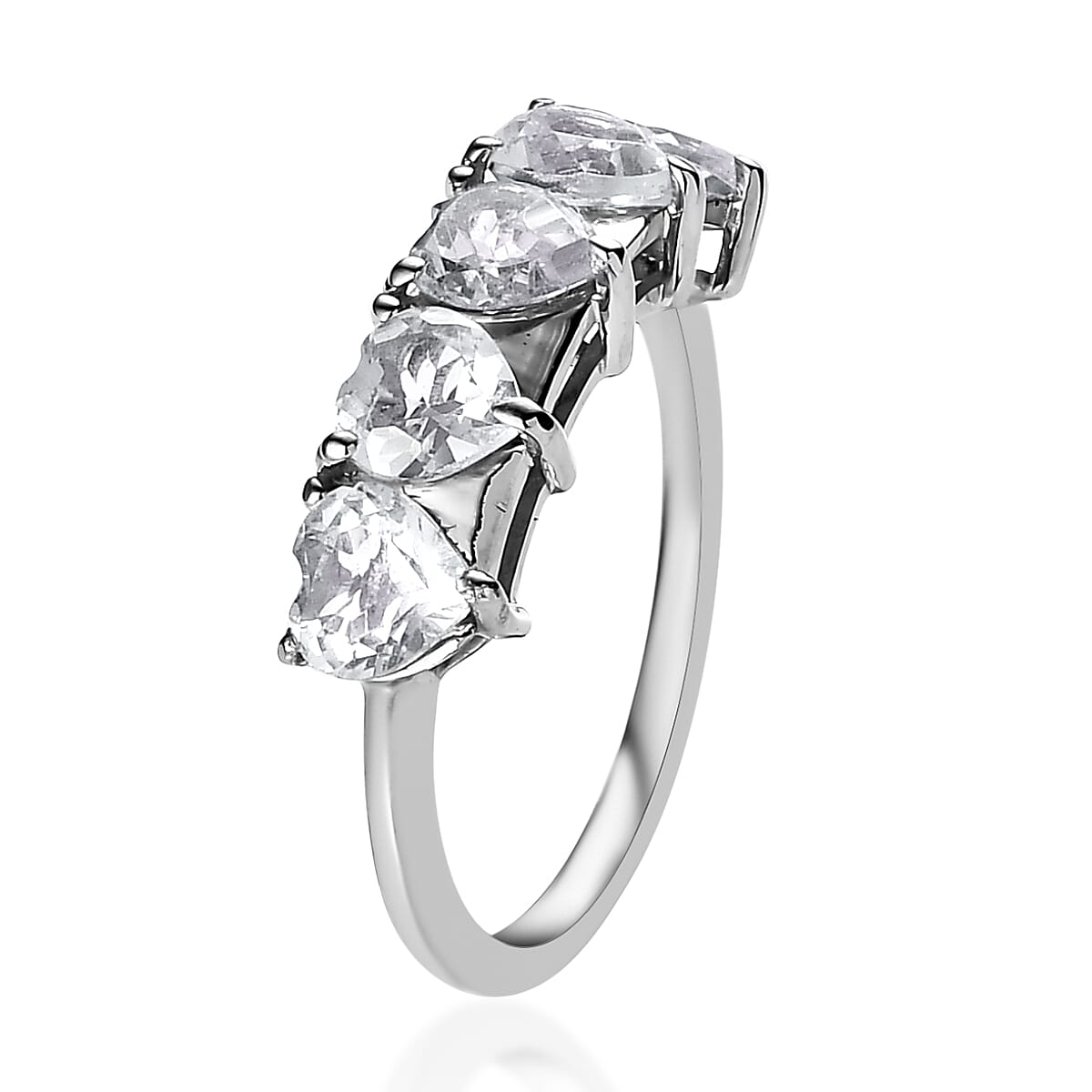White Topaz 5 Stone Heart Ring in Platinum Over Sterling Silver (Size 6.0) 3.00 ctw image number 3