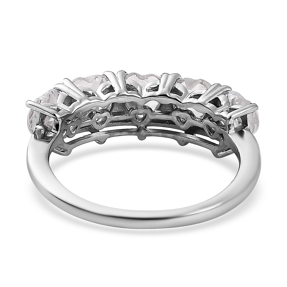 White Topaz 5 Stone Heart Ring in Platinum Over Sterling Silver (Size 6.0) 3.00 ctw image number 4