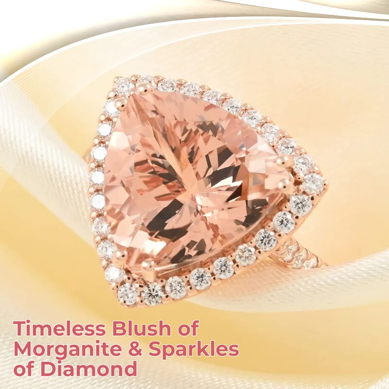 Iliana Certified and Appraised AAA Marropino Morganite Ring,  G-H SI Diamond Accent Ring, Morganite Halo Ring, 18K Rose Gold Ring, Wedding Ring 4.85 Grams 5.75 ctw