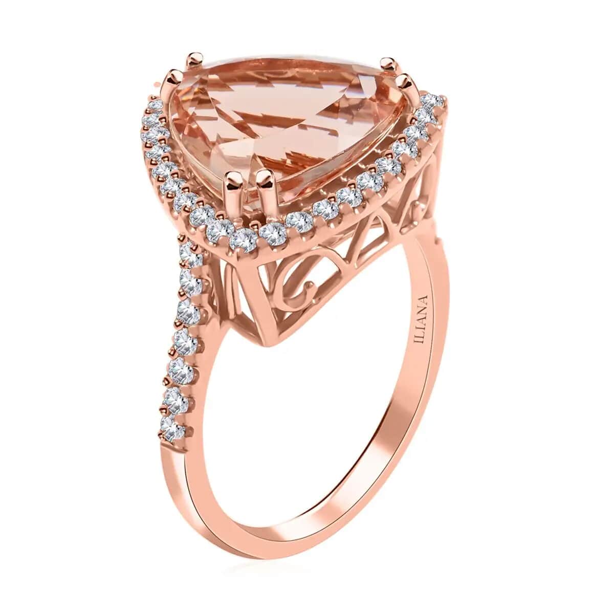 Iliana Certified and Appraised AAA Marropino Morganite 5.75 ctw Ring, G-H SI Diamond Accent Ring, Morganite Halo Ring, 18K Rose Gold Ring, Wedding Ring 4.85 Grams (Size 6.00) image number 3