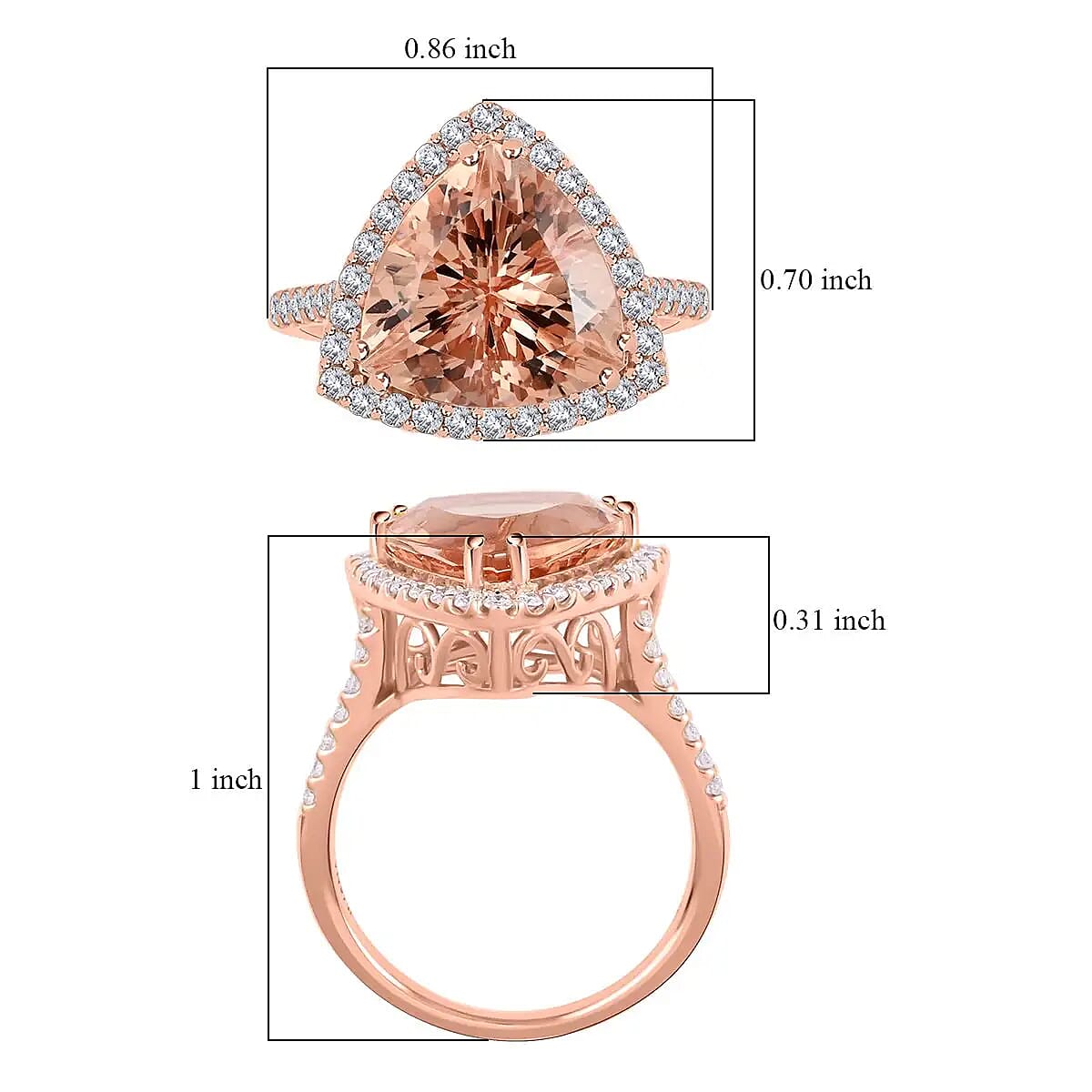Iliana Certified and Appraised AAA Marropino Morganite 5.75 ctw Ring, G-H SI Diamond Accent Ring, Morganite Halo Ring, 18K Rose Gold Ring, Wedding Ring 4.85 Grams (Size 6.00)