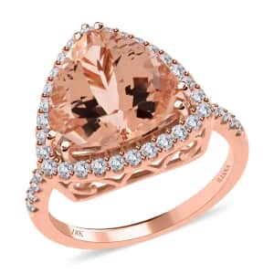 Iliana Certified and Appraised AAA Marropino Morganite Ring,  G-H SI Diamond Accent Ring, Morganite Halo Ring, 18K Rose Gold Ring, Wedding Ring 4.85 Grams 5.75 ctw