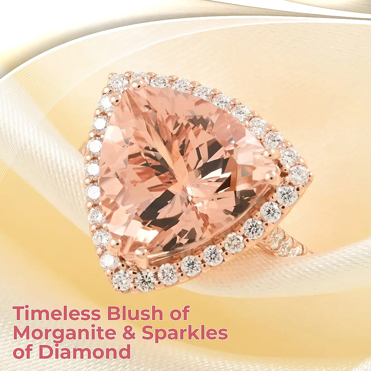 Iliana Certified and Appraised AAA Marropino Morganite 5.75 ctw Ring, G-H SI Diamond Accent Ring, Morganite Halo Ring, 18K Rose Gold Ring, Wedding Ring 4.85 Grams (Size 9.00) image number 1