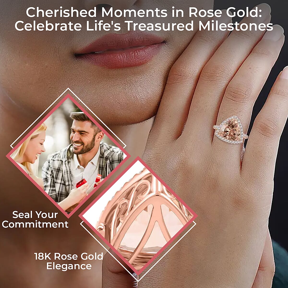 Iliana Certified and Appraised AAA Marropino Morganite 5.75 ctw Ring, G-H SI Diamond Accent Ring, Morganite Halo Ring, 18K Rose Gold Ring, Wedding Ring 4.85 Grams (Size 9.00) image number 2