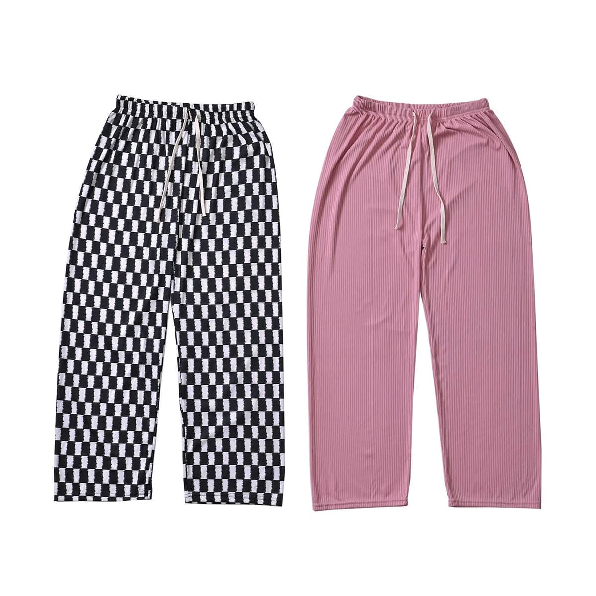 Pink and Black Checkered Printed Pattern Stretch Lounge Pant - One Size Fits Most image number 0