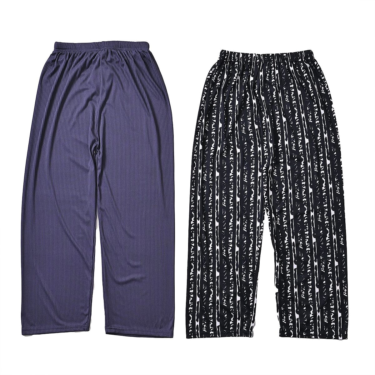Black and Navy Striped Printed Pattern Stretch Lounge Pant - One Size Fits Most image number 1