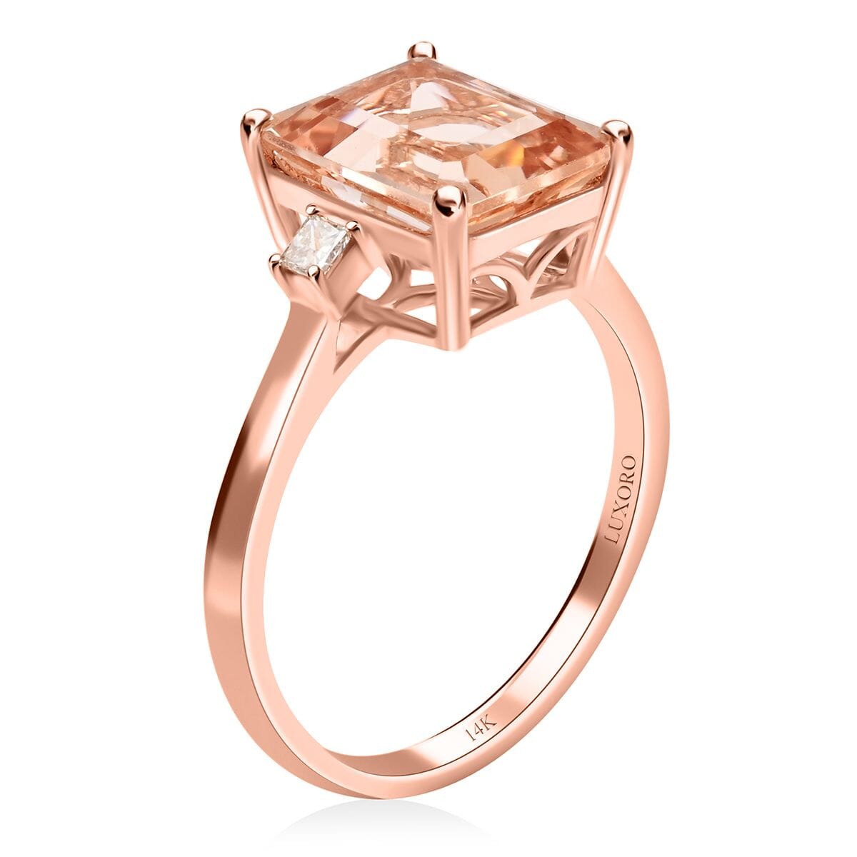 Certified and Appraised Luxoro 14K Rose Gold AAA Marropino Morganite and G-H I2 Diamond Ring (Size 7.0) 3.15 ctw image number 3