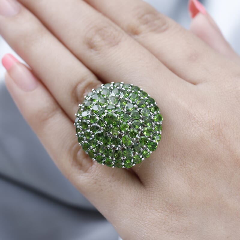 Chrome Diopside Cluster Ring in Platinum Over Sterling Silver (Size 6) 9.65 ctw